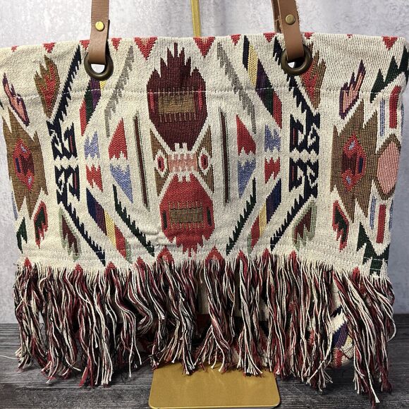 Ray L A Boho TapestryTote Bag Fringe Woven Tapestry Large Shoulder Purse - Picture 3 of 9